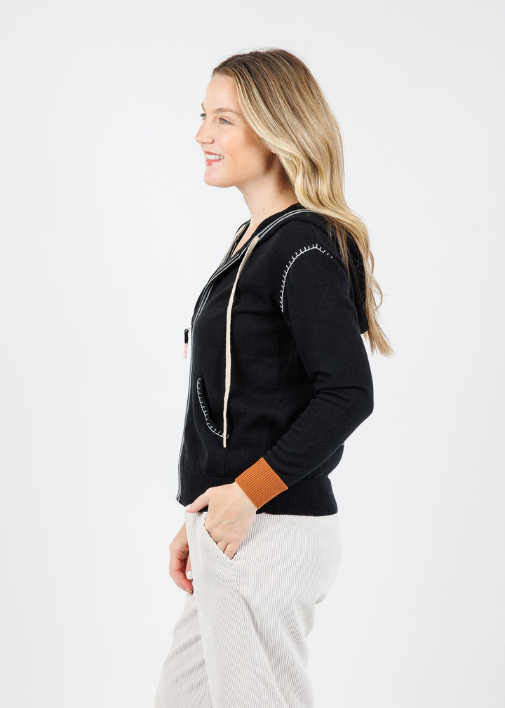 Zaket & Plover Mila Heart Embroidery Hoodie in Black available at Barbara Katz