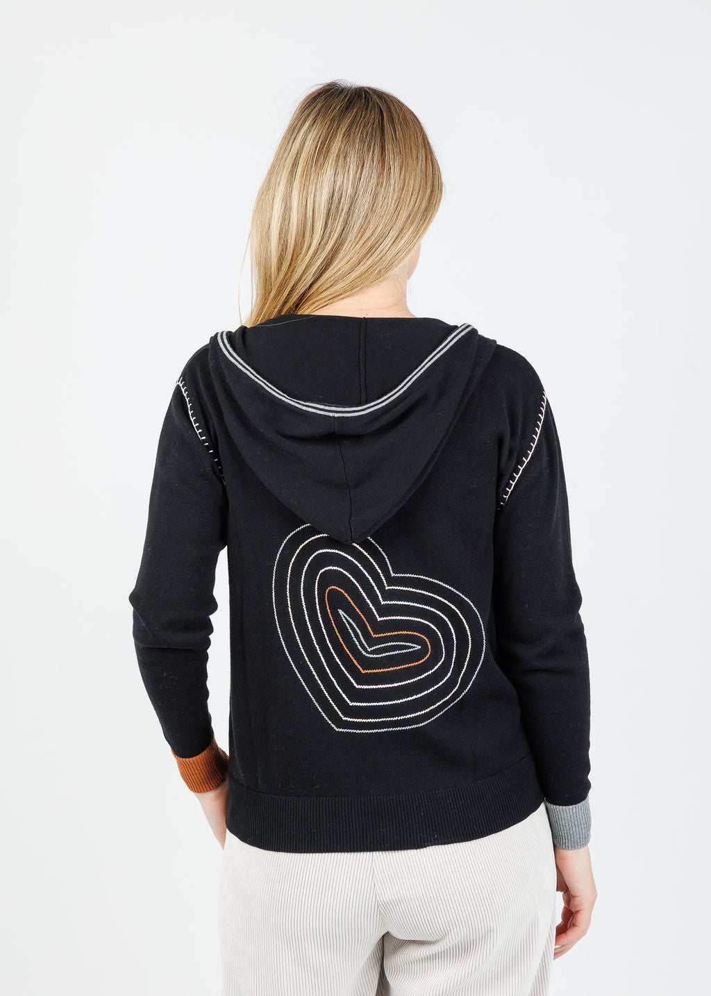 Zaket & Plover Mila Heart Embroidery Hoodie in Black available at Barbara Katz