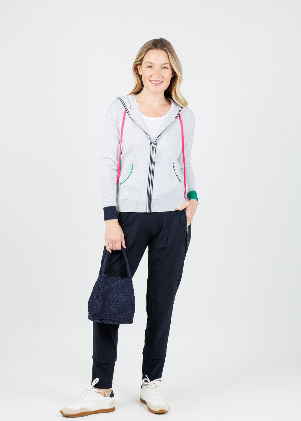 Zaket & Plover Mila Heart Embroidery Hoodie in Light Marl available at Barbara Katz