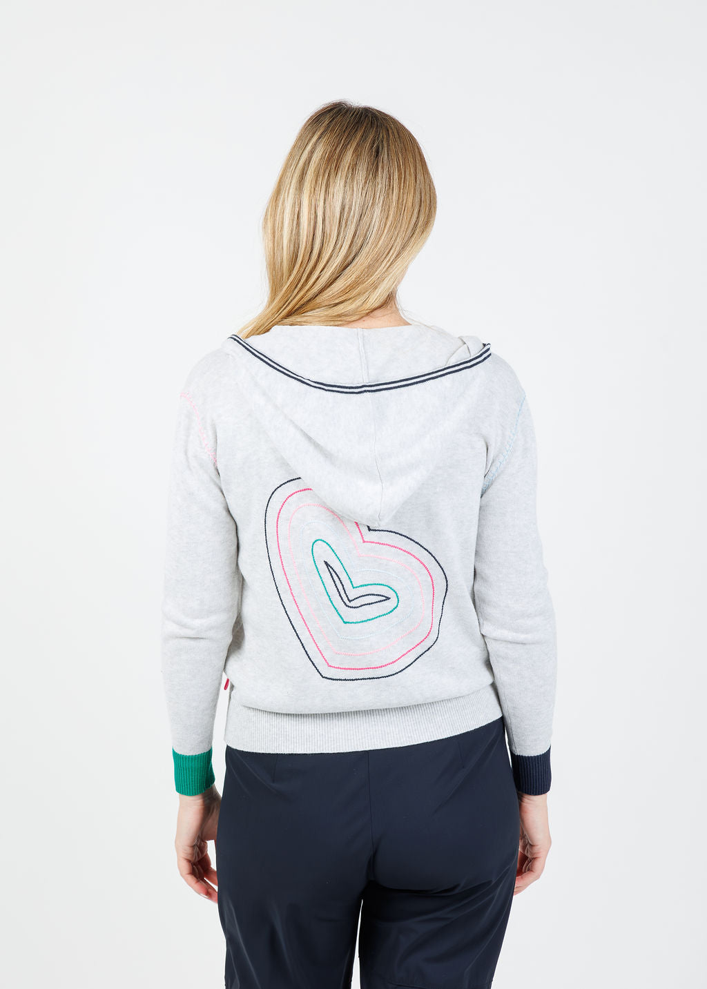 Zaket & Plover Mila Heart Embroidery Hoodie in Light Marl available at Barbara Katz