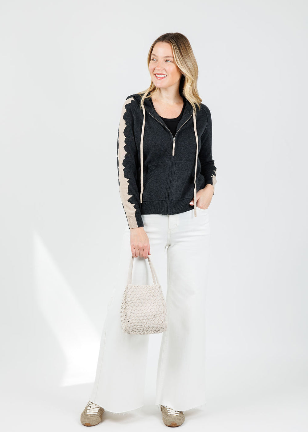 Zaket & Plover Mosaic Intarsia Hoodie in Charcoal available at Barbara Katz