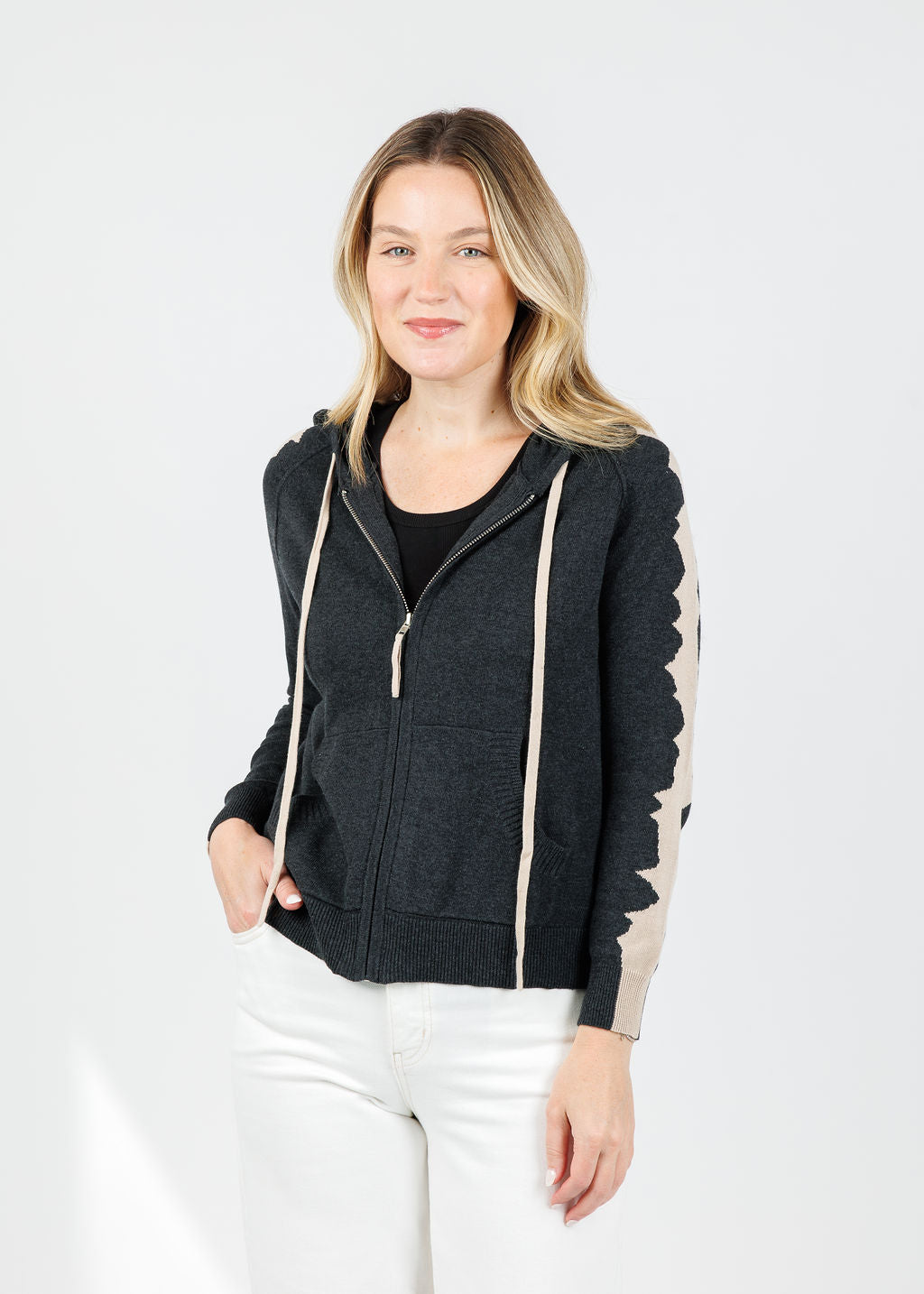 Zaket & Plover Mosaic Intarsia Hoodie in Charcoal available at Barbara Katz