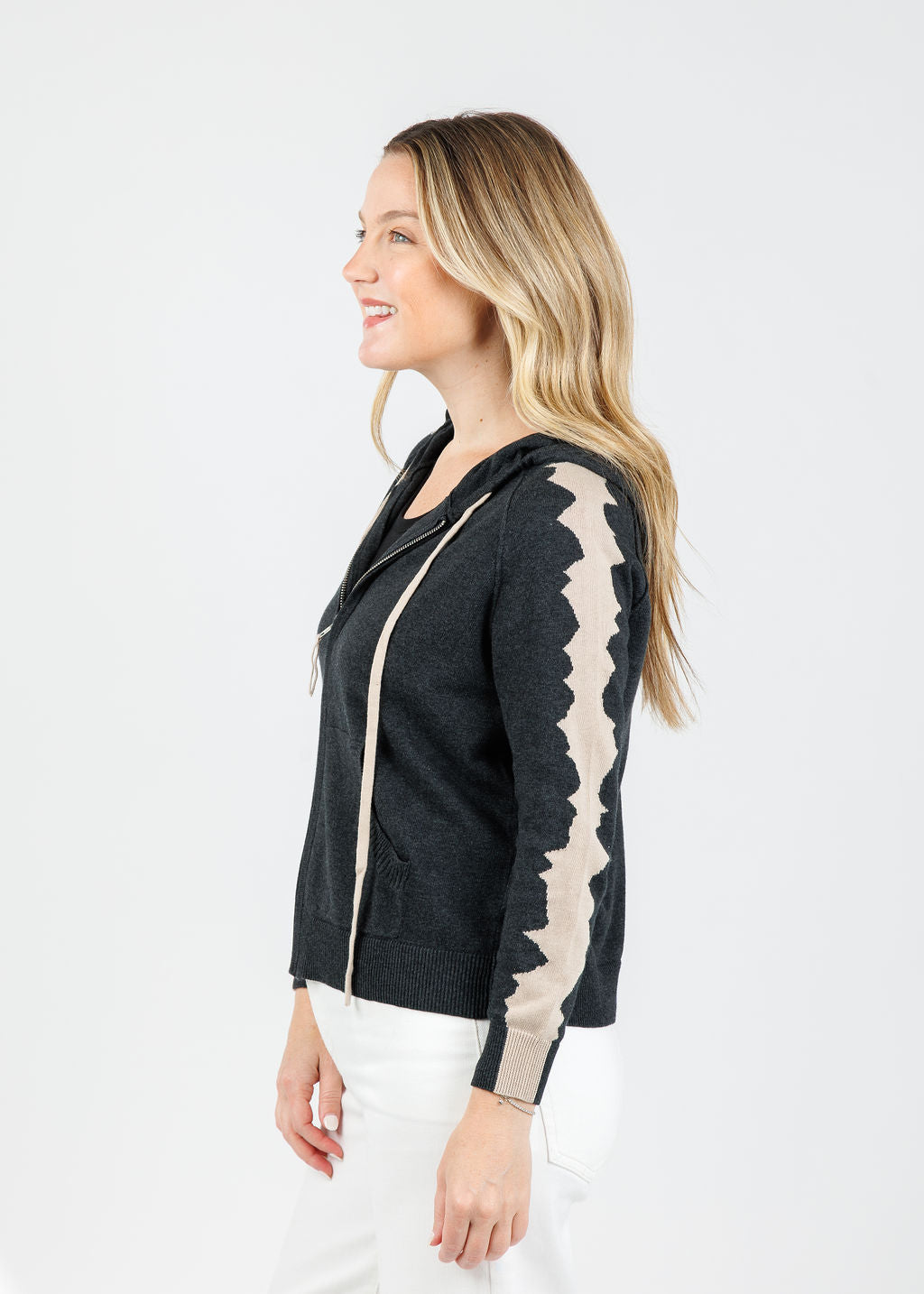 Zaket & Plover Mosaic Intarsia Hoodie in Charcoal available at Barbara Katz