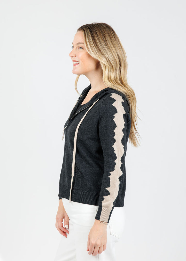 Zaket & Plover Mosaic Intarsia Hoodie in Charcoal available at Barbara Katz