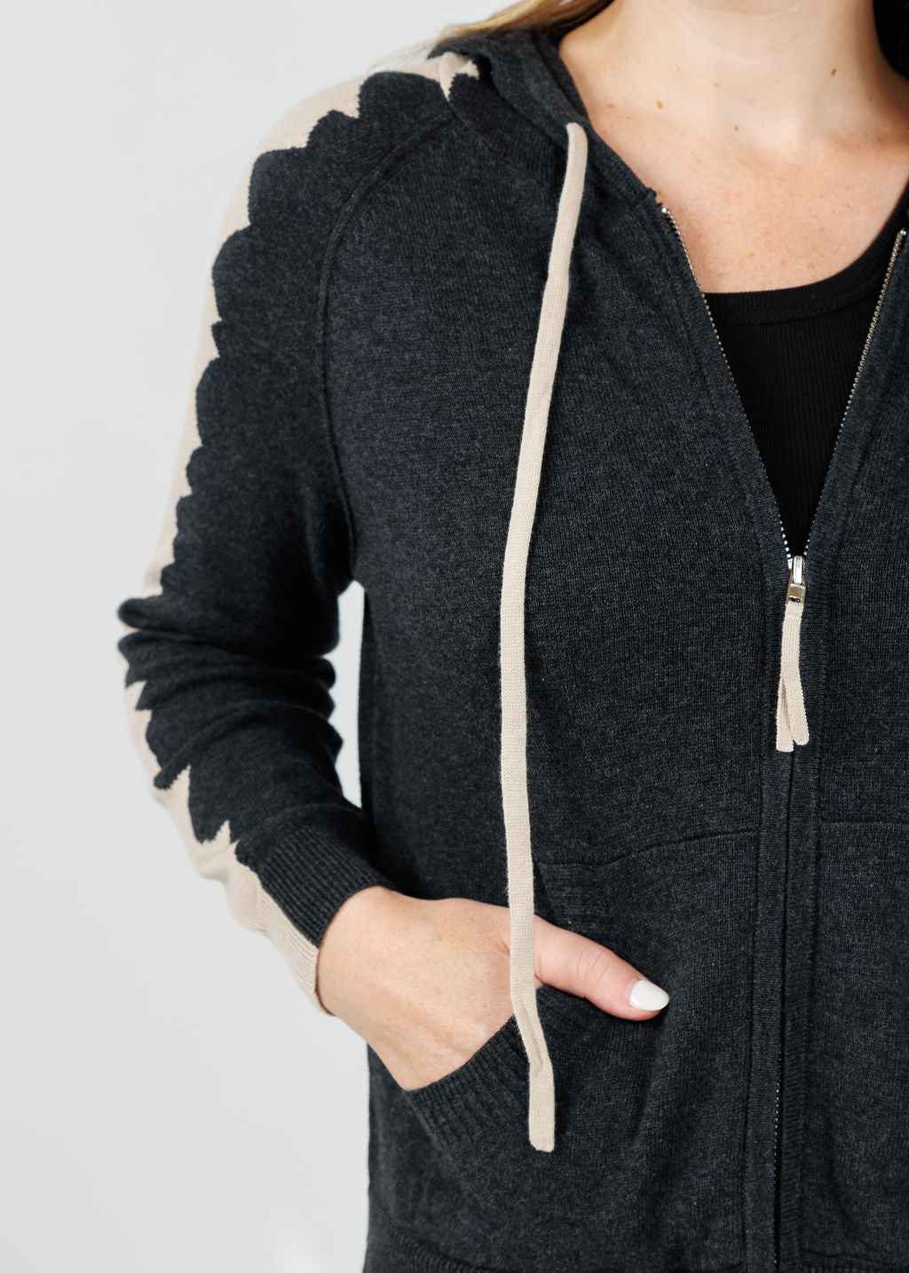 Zaket & Plover Mosaic Intarsia Hoodie in Charcoal available at Barbara Katz