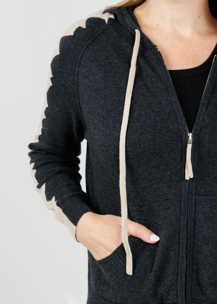 Zaket & Plover Mosaic Intarsia Hoodie in Charcoal available at Barbara Katz
