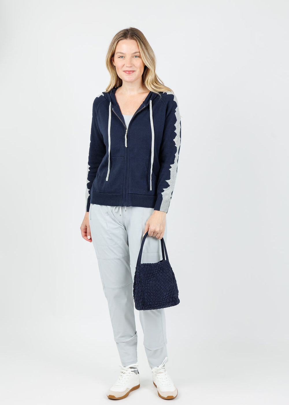 Zaket & Plover Mosaic Intarsia Hoodie in Ink available at Barbara Katz