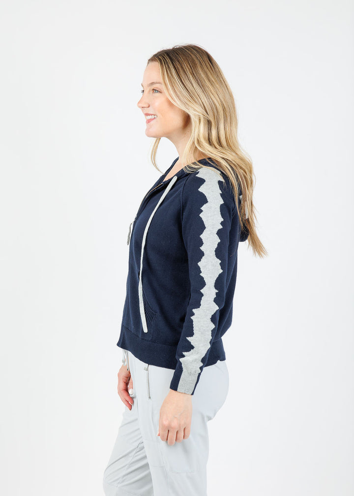 Zaket & Plover Mosaic Intarsia Jaggered Hoodie in Ink available at Barbara Katz