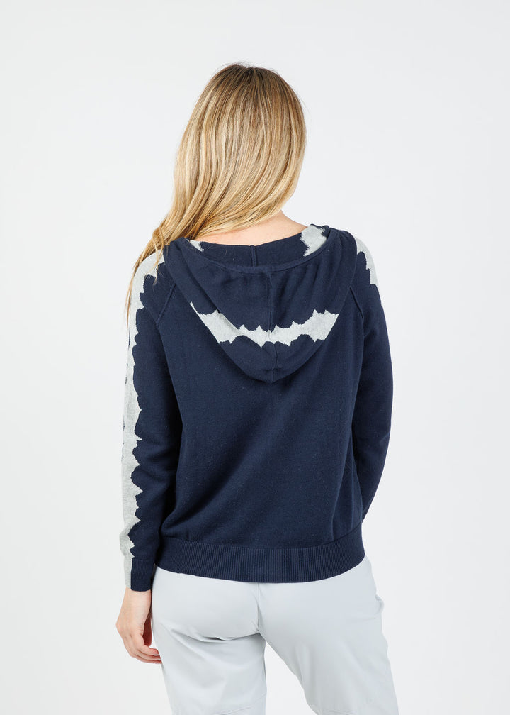 Zaket & Plover Mosaic Intarsia Hoodie in Ink available at Barbara Katz