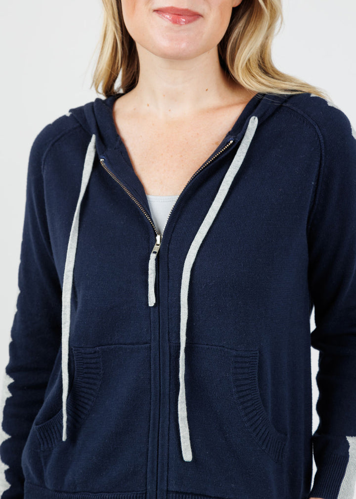 Zaket & Plover Mosaic Intarsia Hoodie in Ink available at Barbara Katz
