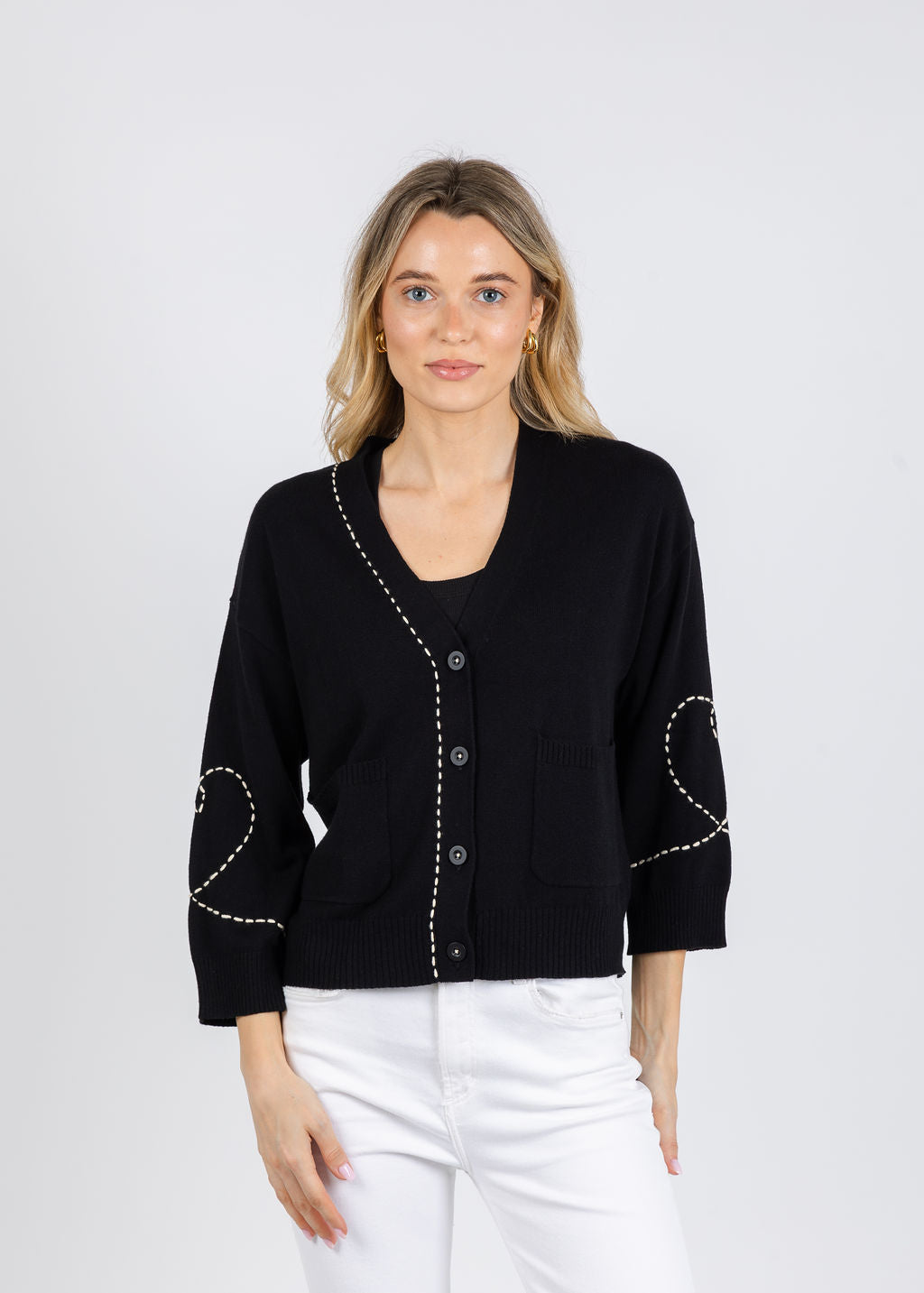 Zaket & Plover Olivia Heart Wide Sleeve Cardigan in Black available at Barbara Katz