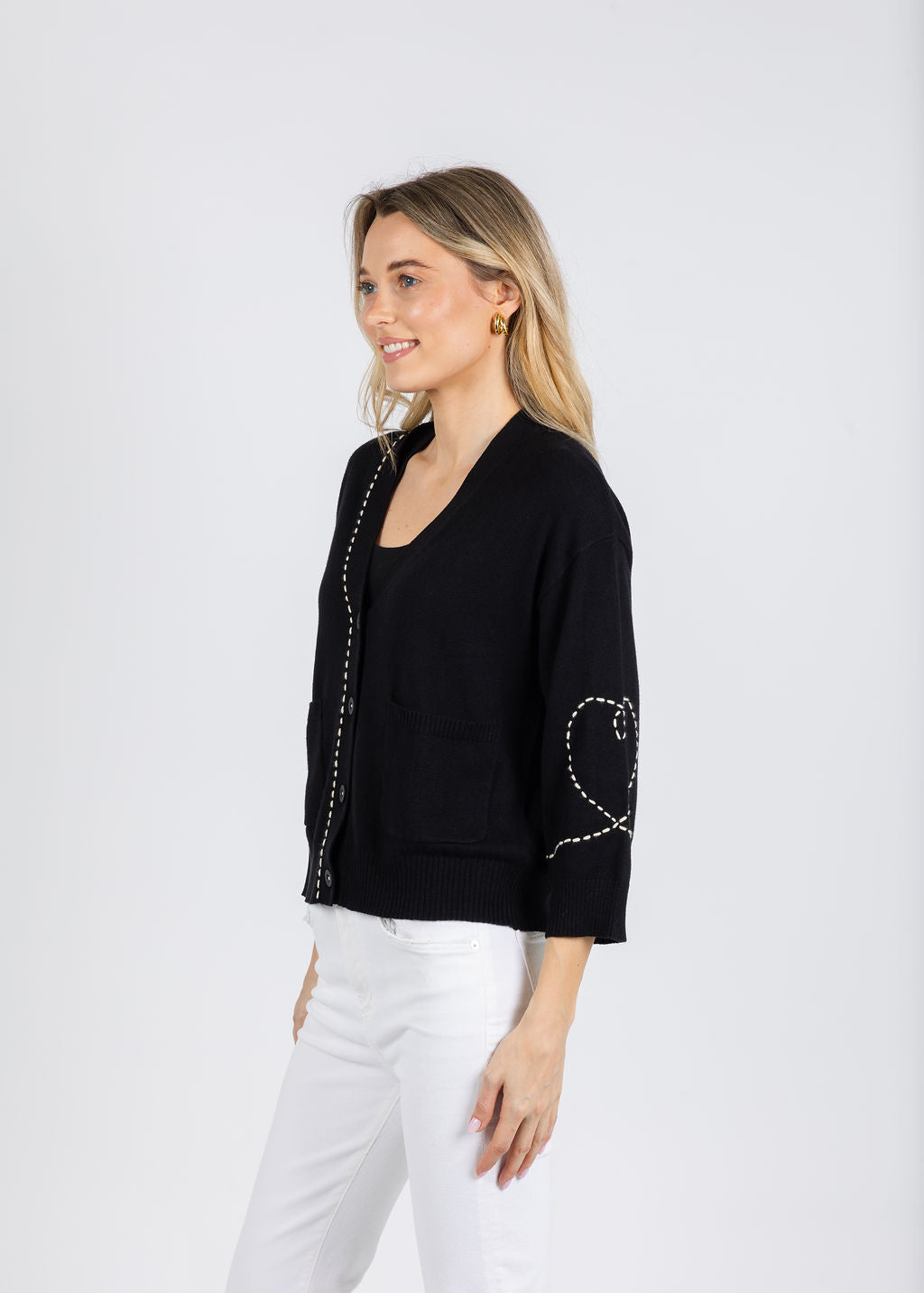 Zaket & Plover Olivia Heart Wide Sleeve Cardigan in Black available at Barbara Katz