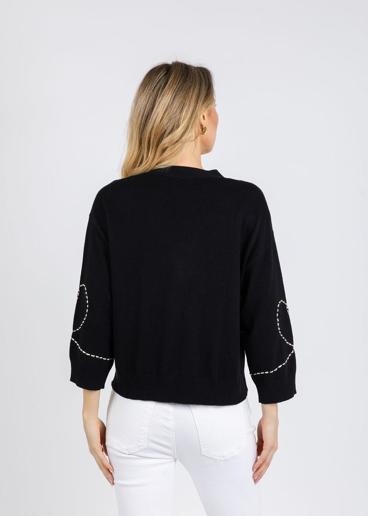 Zaket & Plover Olivia Heart Wide Sleeve Cardigan in Black available at Barbara Katz
