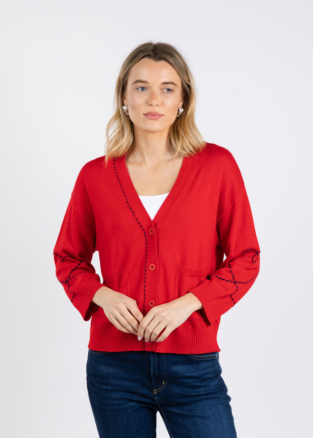 Zaket & Plover Olivia Heart Wide Sleeve Cardigan in Red available at Barbara Katz