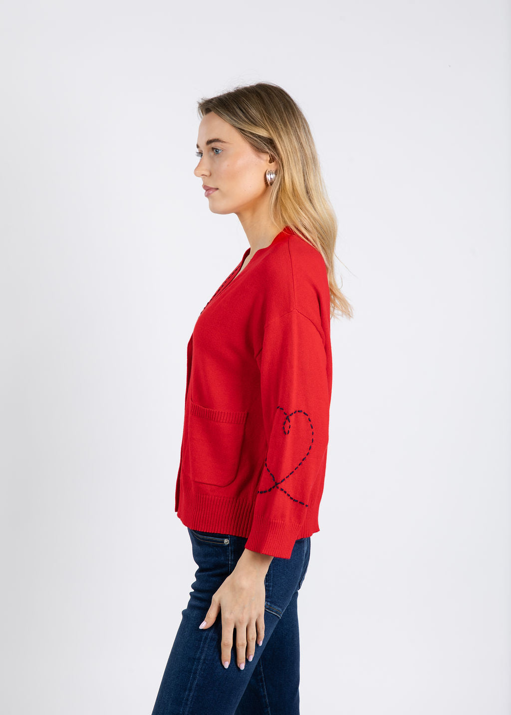 Zaket & Plover Olivia Heart Wide Sleeve Cardigan in Red available at Barbara Katz