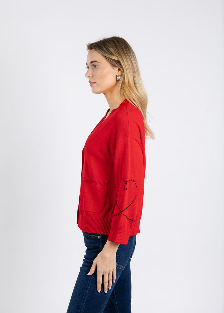 Zaket & Plover Olivia Heart Wide Sleeve Cardigan in Red available at Barbara Katz