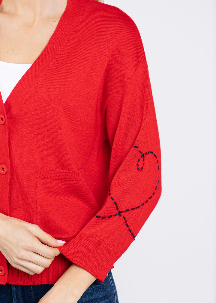 Zaket & Plover Olivia Heart Wide Sleeve Cardigan in Red available at Barbara Katz