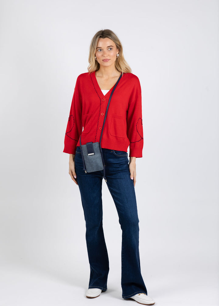 Zaket & Plover Olivia Heart Wide Sleeve Cardigan in Red available at Barbara Katz