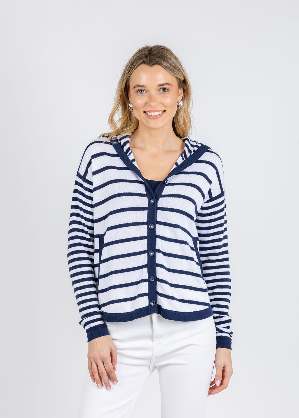 Zaket & Plover Tyana Multi Stripe Hoodie in Marine available at Barbara Katz