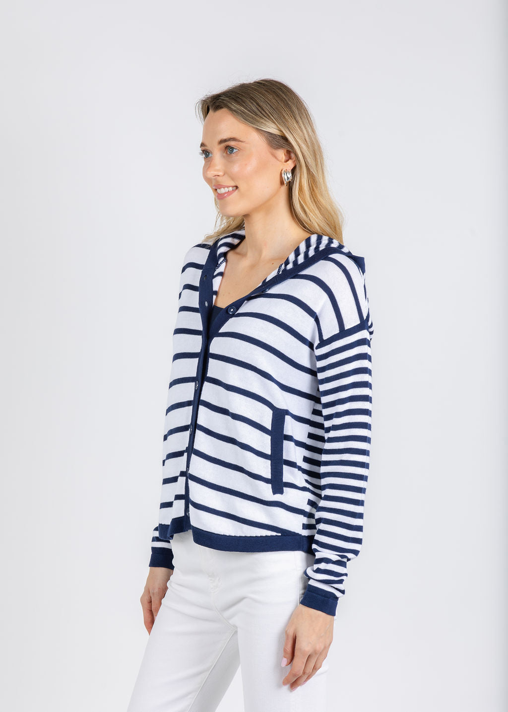Zaket & Plover Tyana Multi Stripe Hoodie in Marine available at Barbara Katz