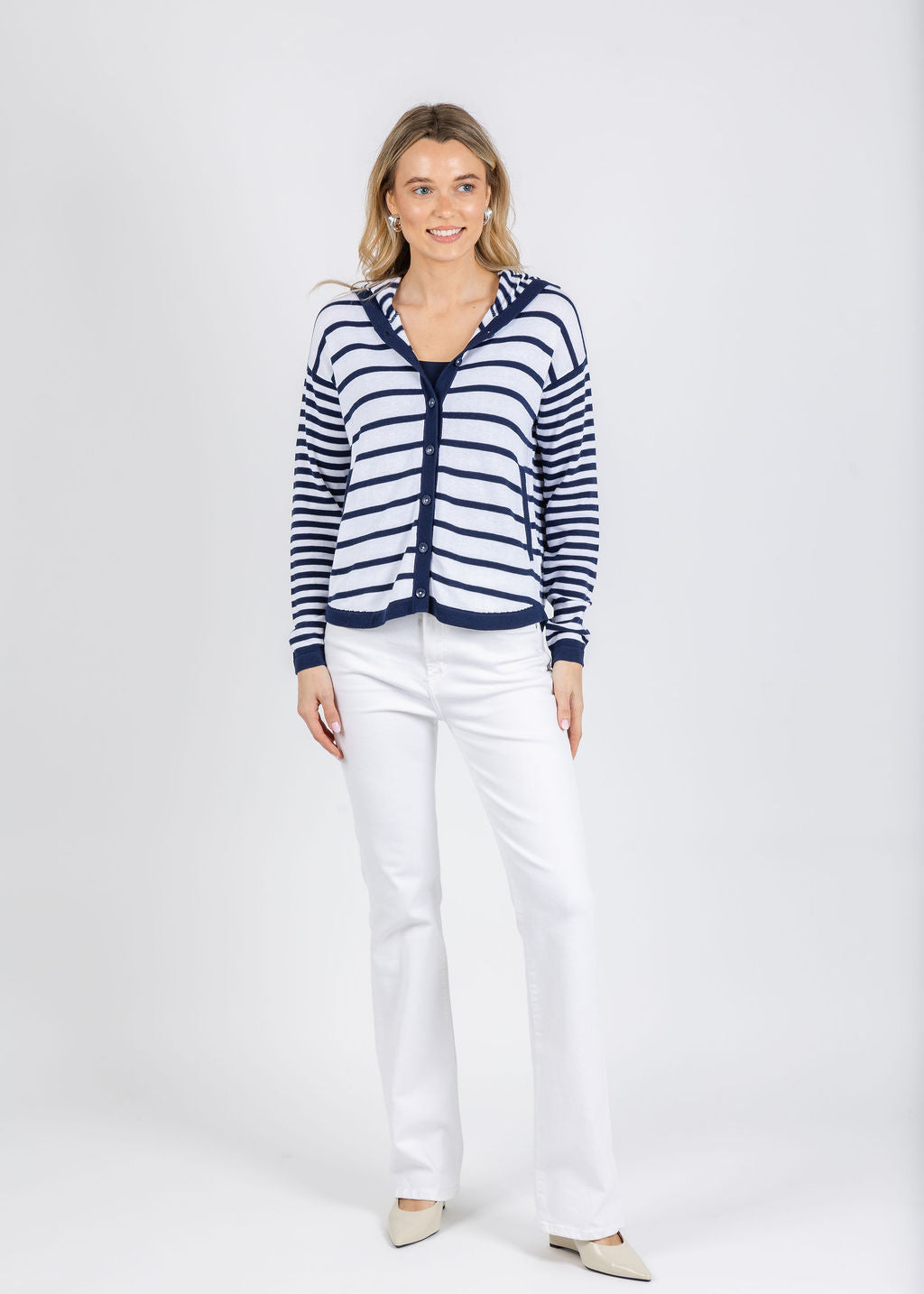 Zaket & Plover Tyana Multi Stripe Hoodie in Marine available at Barbara Katz