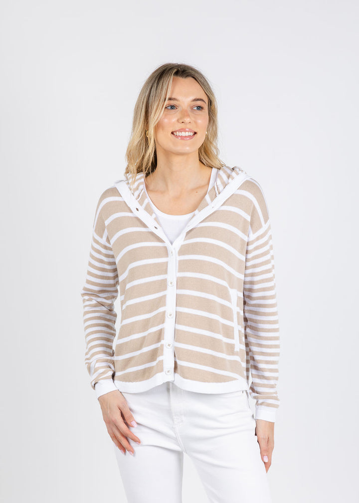 Zaket & Plover Tyana Multi Stripe Hoodie in White available at Barbara Katz