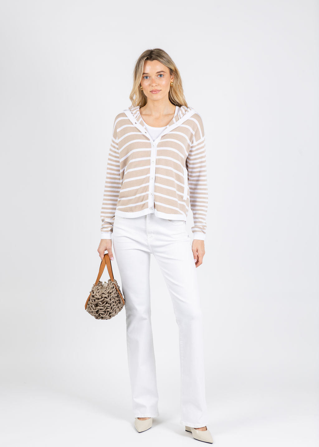 Zaket & Plover Tyana Multi Stripe Hoodie in White available at Barbara Katz