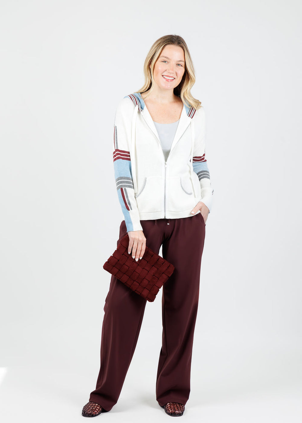 Zaket & Plover Vivian Stripes Zip Up Hoodie in Cream/White available at Barbara Katz