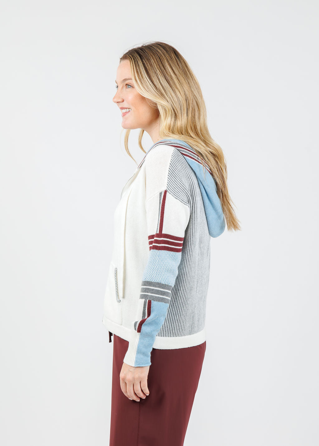 Zaket & Plover Vivian Stripes Zip Up Hoodie in Cream/White available at Barbara Katz