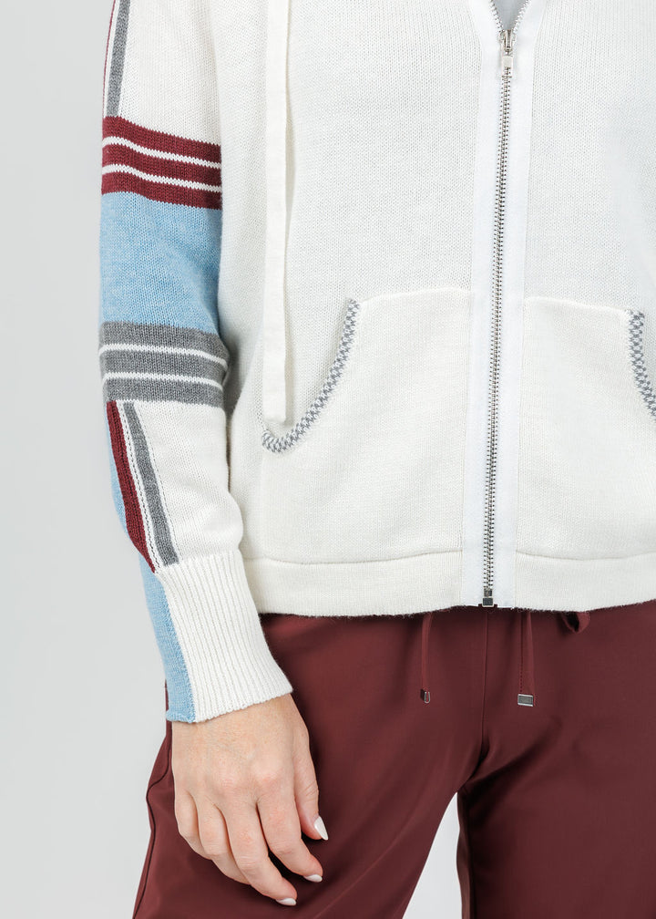 Zaket & Plover Vivian Stripes Zip Up Hoodie in Cream/White available at Barbara Katz