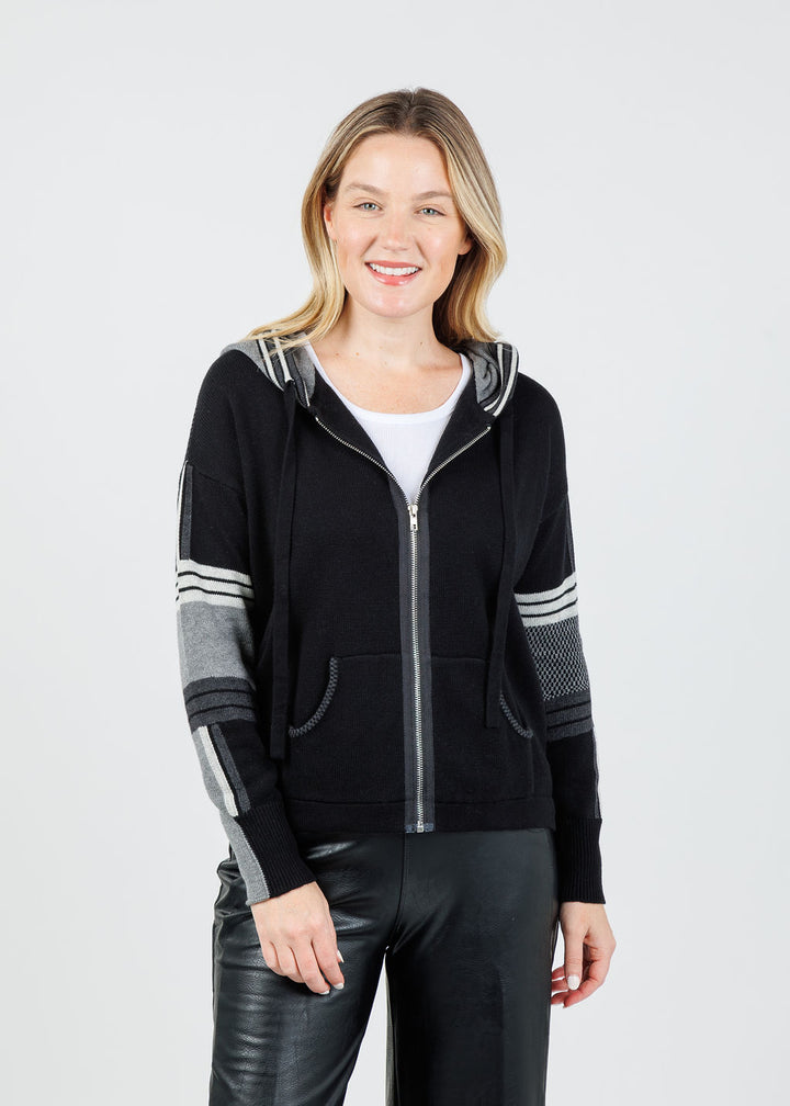Zaket & Plover Vivian Stripes Zip Up Hoodie in Ebony available at Barbara Katz