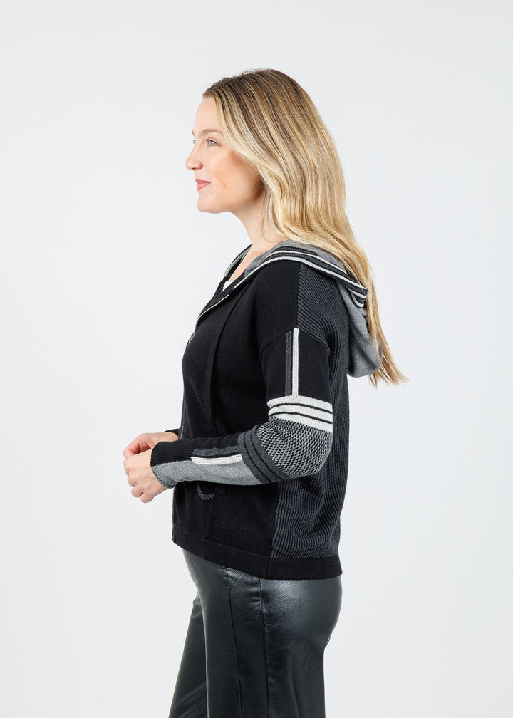 Zaket & Plover Vivian Stripes Zip Up Hoodie in Ebony available at Barbara Katz
