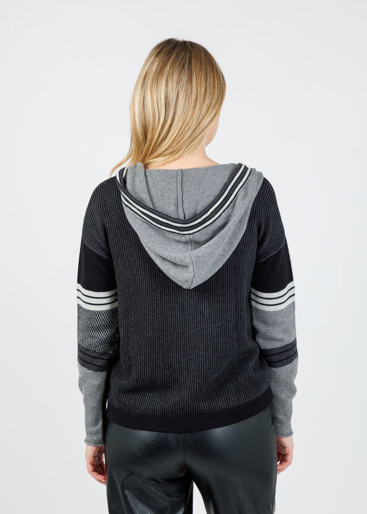 Zaket & Plover Vivian Stripes Zip Up Hoodie in Ebony available at Barbara Katz