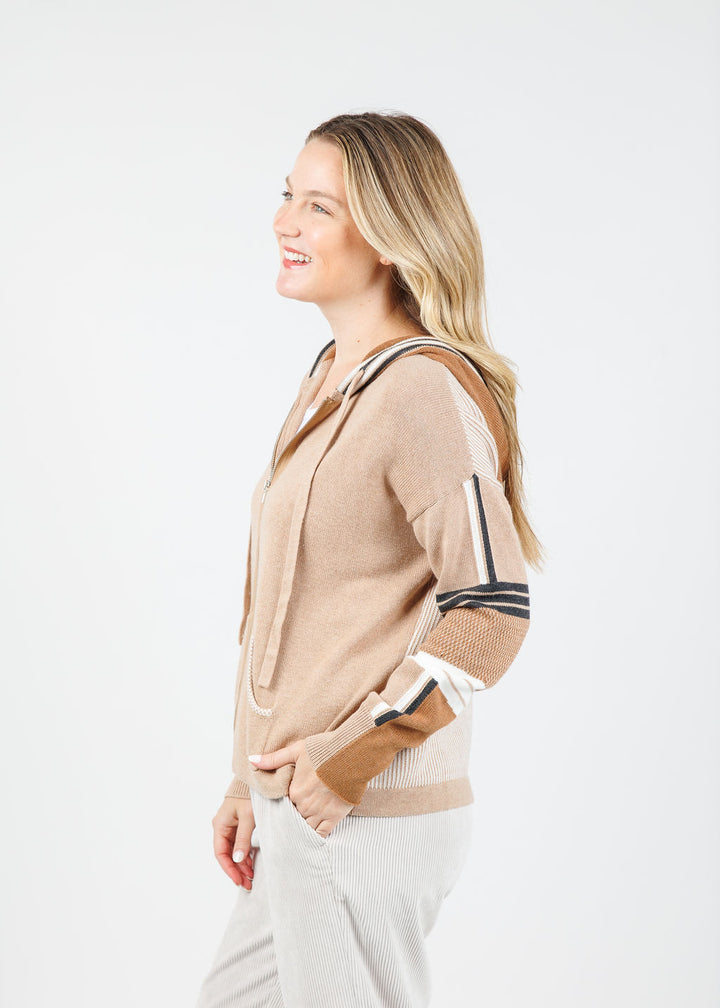 Zaket & Plover Vivian Stripes Zip Up Hoodie in Oatmeal available at Barbara Katz