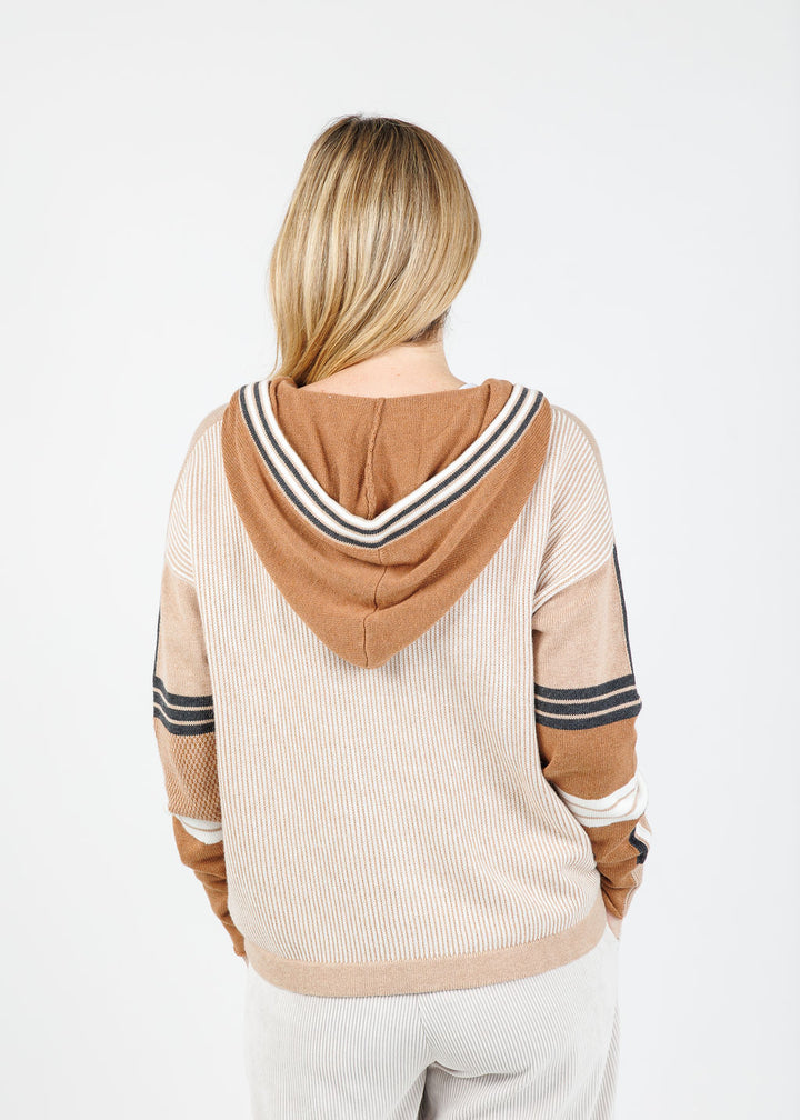 Zaket & Plover Vivian Stripes Zip Up Hoodie in Oatmeal available at Barbara Katz