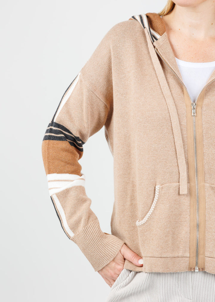 Zaket & Plover Vivian Stripes Zip Up Hoodie in Oatmeal available at Barbara Katz