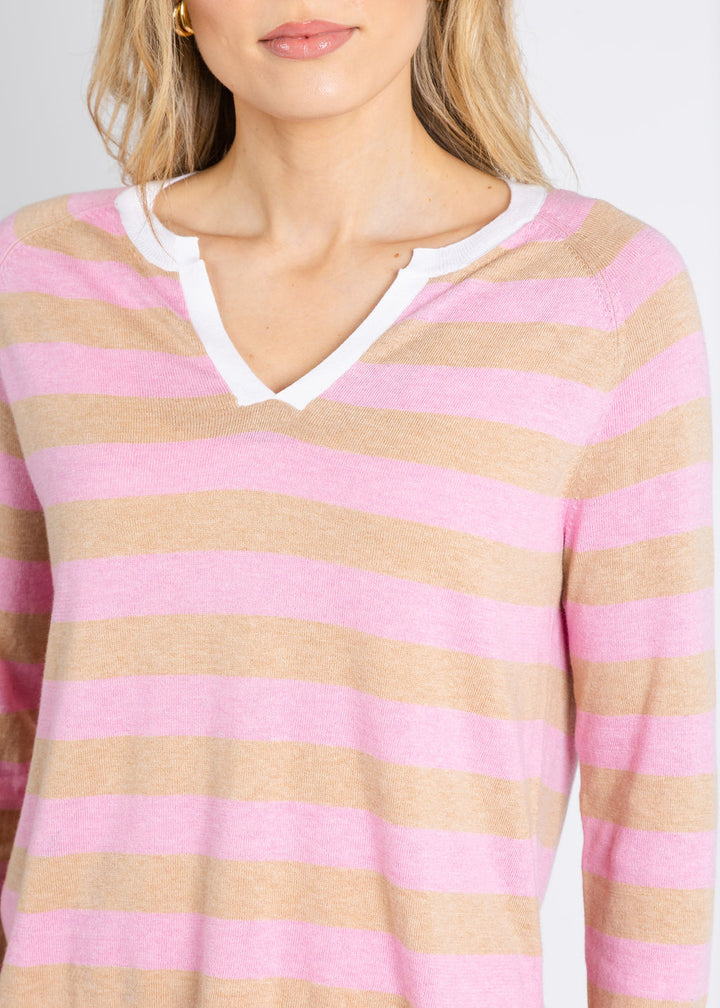 Zaket & Plover Zulma Stripe Henley Sweater in Biscuit available at Barbara Katz