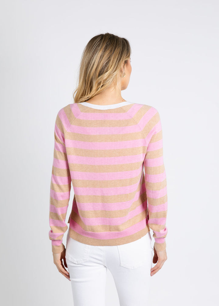 Zaket & Plover Zulma Stripe Henley Sweater in Biscuit available at Barbara Katz