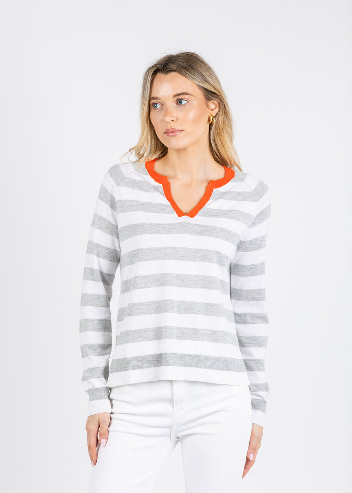 Zaket & Plover Zulma Stripe Henley Sweater in White available at Barbara Katz