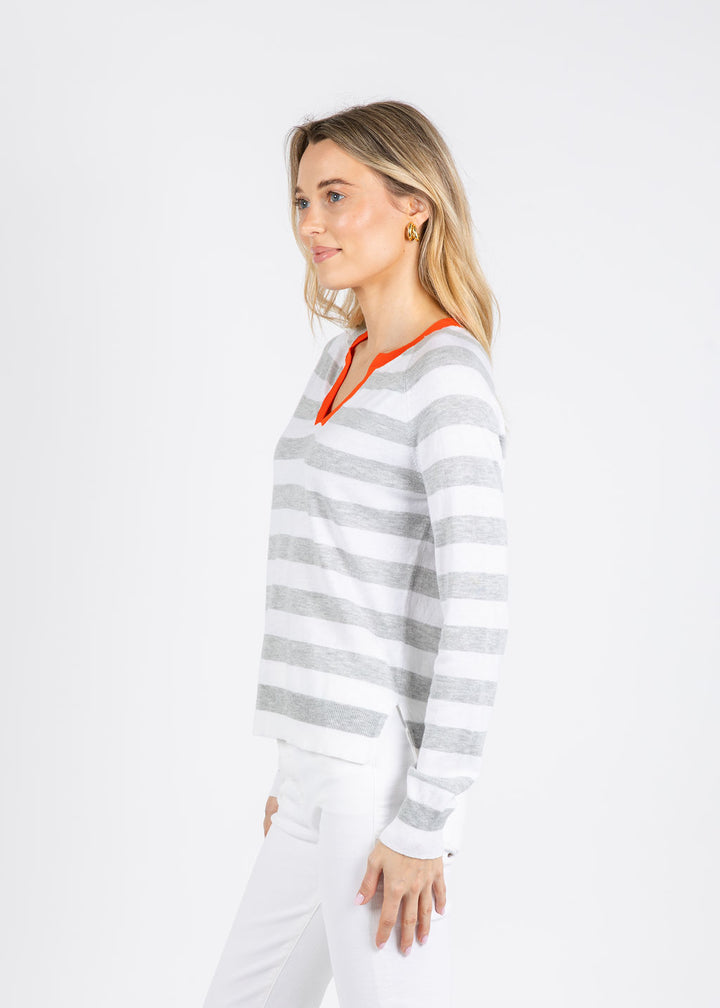 Zaket & Plover Zulma Stripe Henley Sweater in White available at Barbara Katz