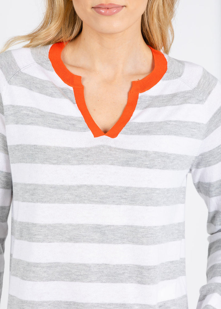 Zaket & Plover Zulma Stripe Henley Sweater in White available at Barbara Katz