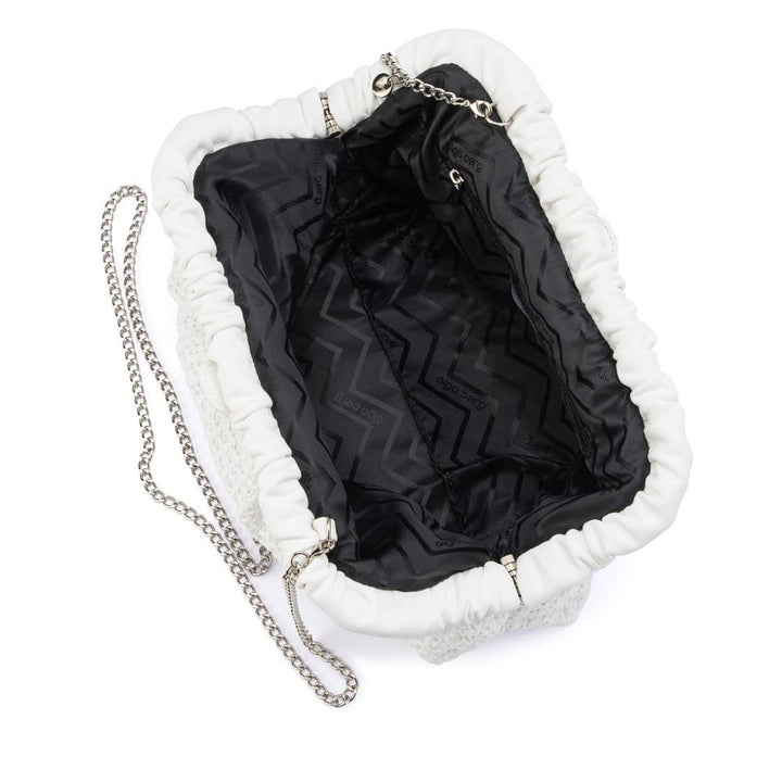 Olga Berg Amalia Pleated Woven Clutch Bag in White available at Barbara Katz