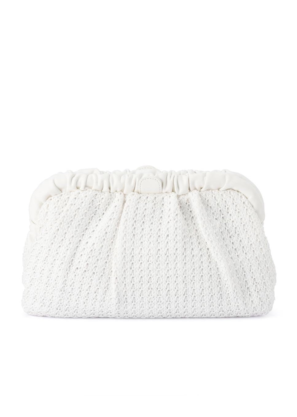 Olga Berg Amalia Pleated Woven Clutch Bag in White available at Barbara Katz