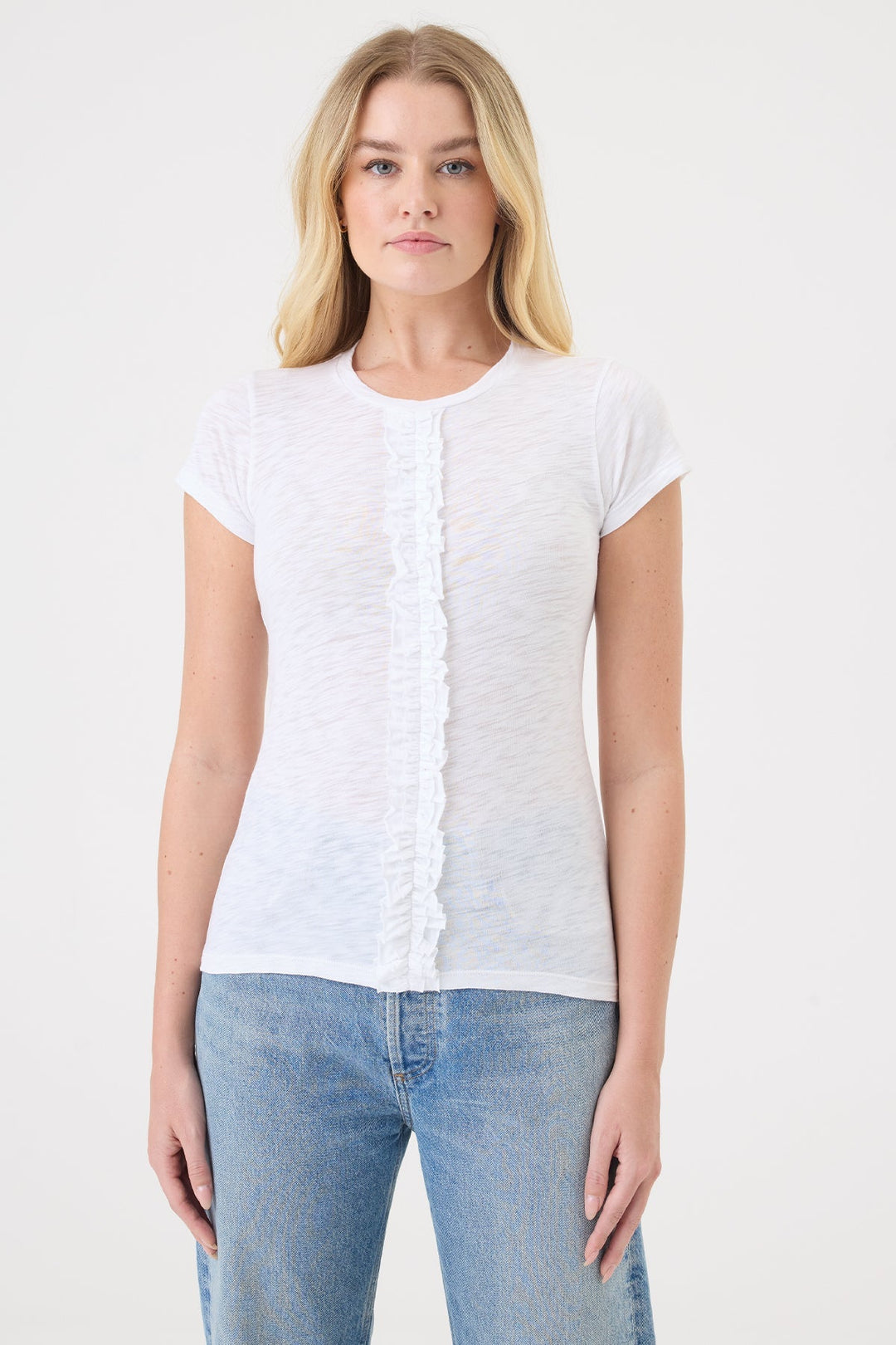 Goldie Annette Tee With Ruffle in White available at Barbara Katz