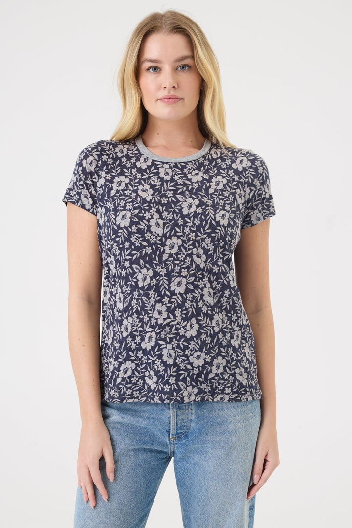 Goldie Autumn Bloom Boy Tee in Gray Heather/Navy available at Barbara Katz
