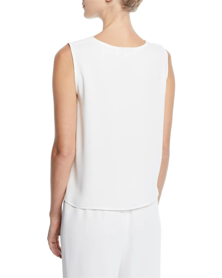 Caroline Rose Matte Crepe Suzette Basic Tank - White