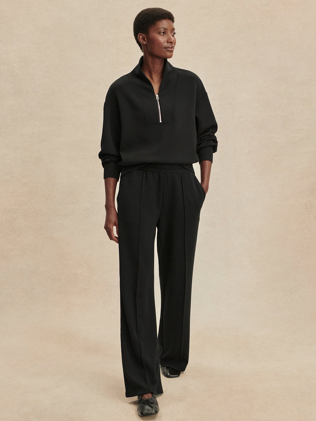 Varley The Wide Leg Pants 28" in Black available at Barbara Katz
