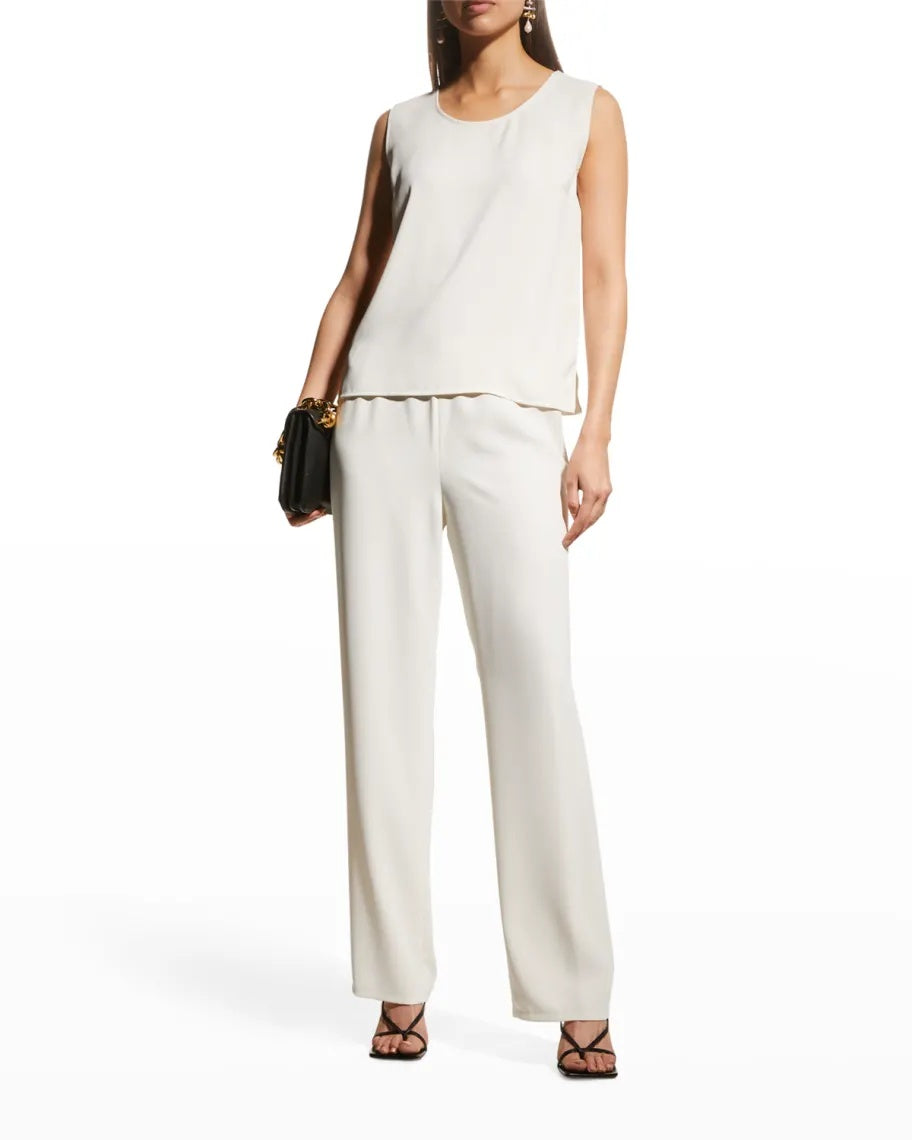 Caroline Rose Matte Crepe Suzette Basic Tank - Ivory