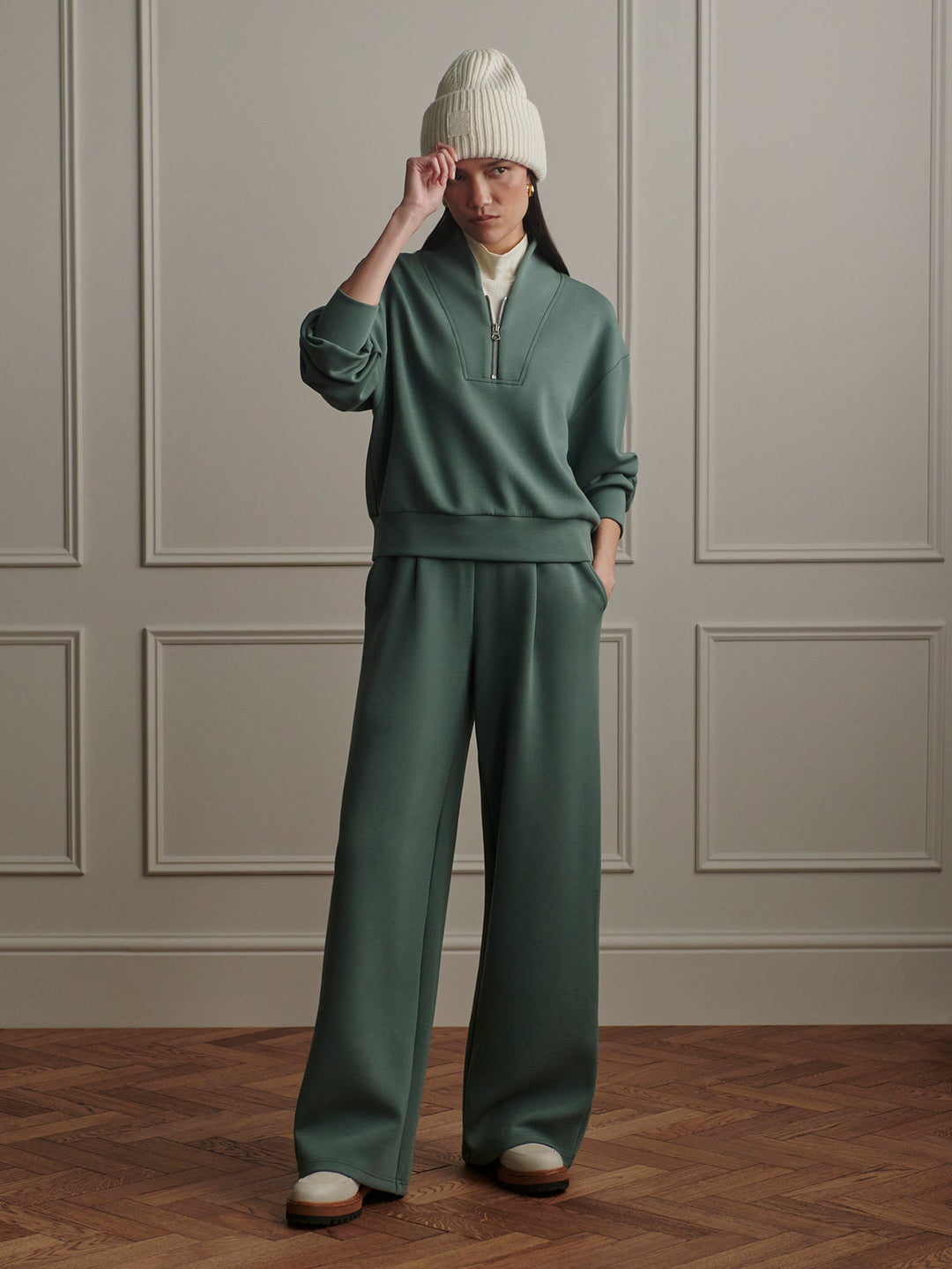 Varley Davidson Sweatshirt in Dark Forest available at Barbara Katz