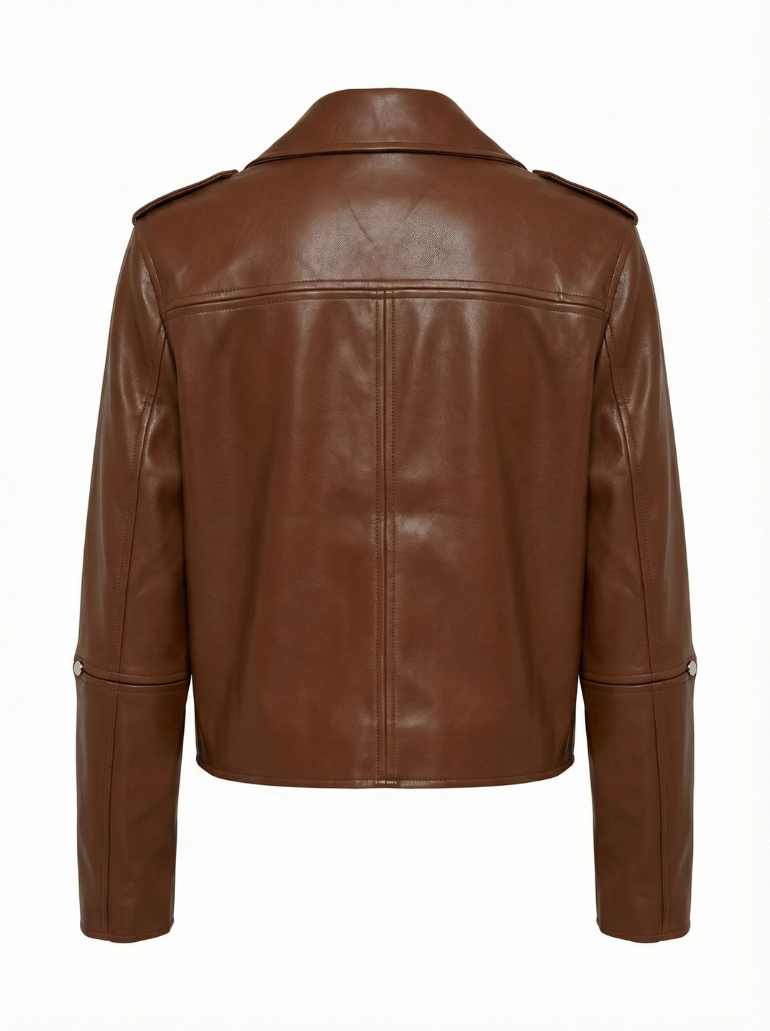 Adroit Atelier Camille Open Front Vegan Leather Jacket in Chestnut available at Barbara Katz